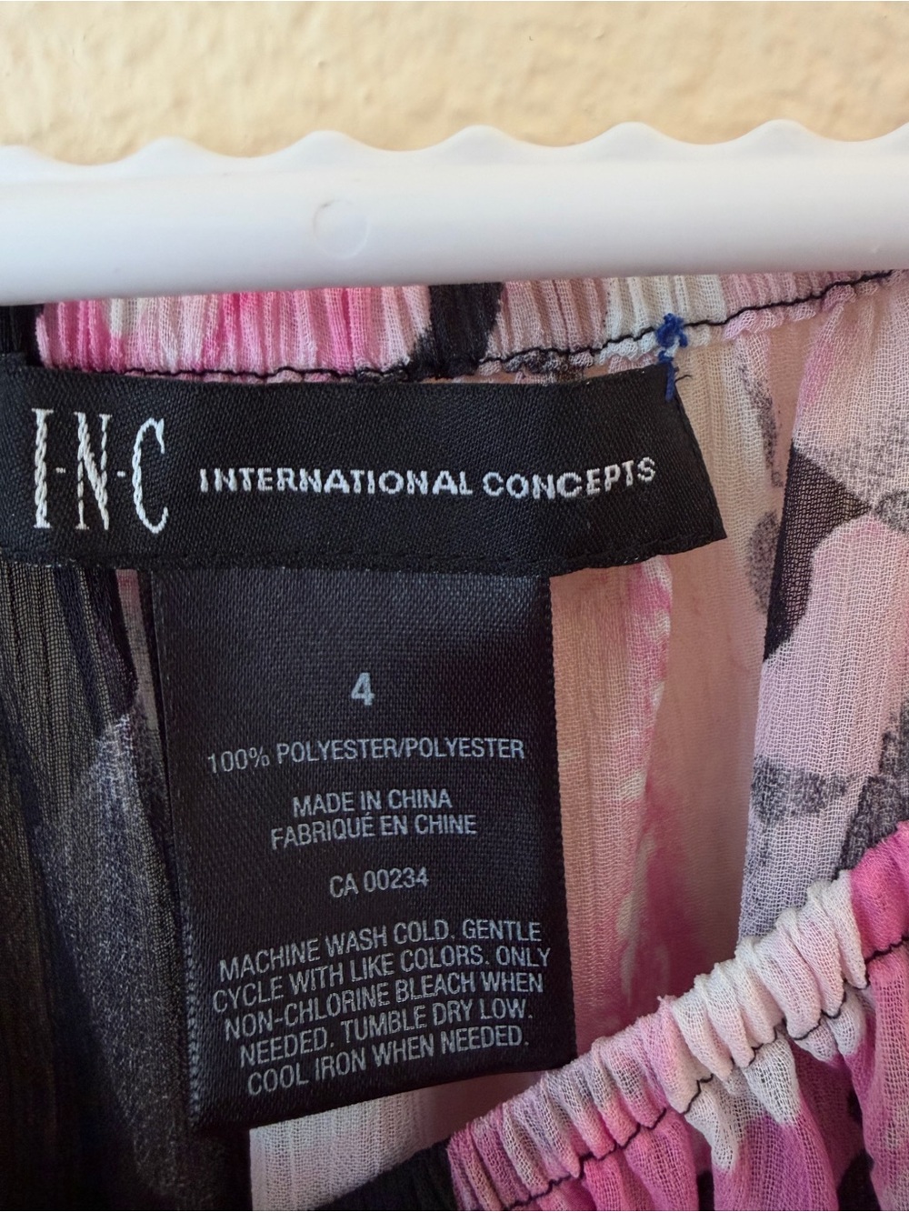 INC International Concepts Pink Black Abstract Floral Semi Sheer Blouse Y2K - Picture 5 of 5
